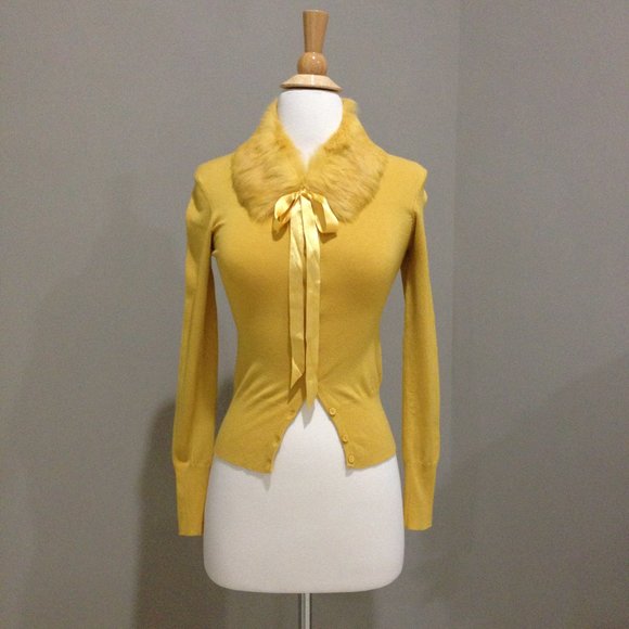 New stretchy fitted cardigan with removable faux fur collar - Picture 1 of 8